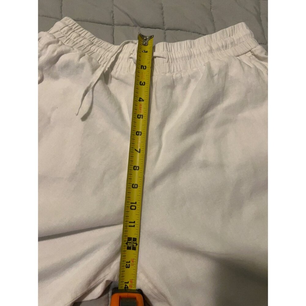 New Look White LINEN and VISCOSE Blend Wide Leg Pants Size US 4 UK 8 Elastic Wai - Picture 4 of 10